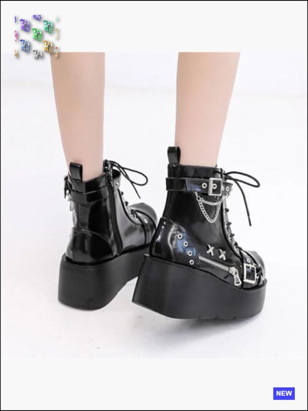 Womens Goth Platform Ankle Boots with Bat Wing Buckles Chunky Block Heels Round - Picture 4 of 6